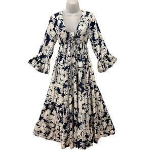 Pyramid Collection Romantic Prairie Lace Up Corset Style Tiered Maxi Dress S 💜